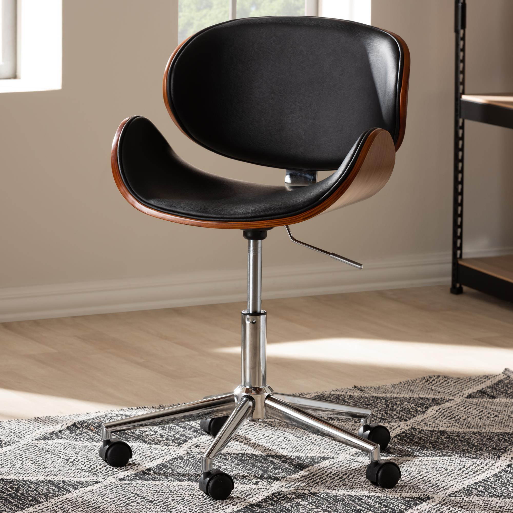 Baxton Studio Ambrosio Modern and Contemporary Black Faux Leather Upholstered Chrome-Finished Metal Adjustable Swivel Office Chair