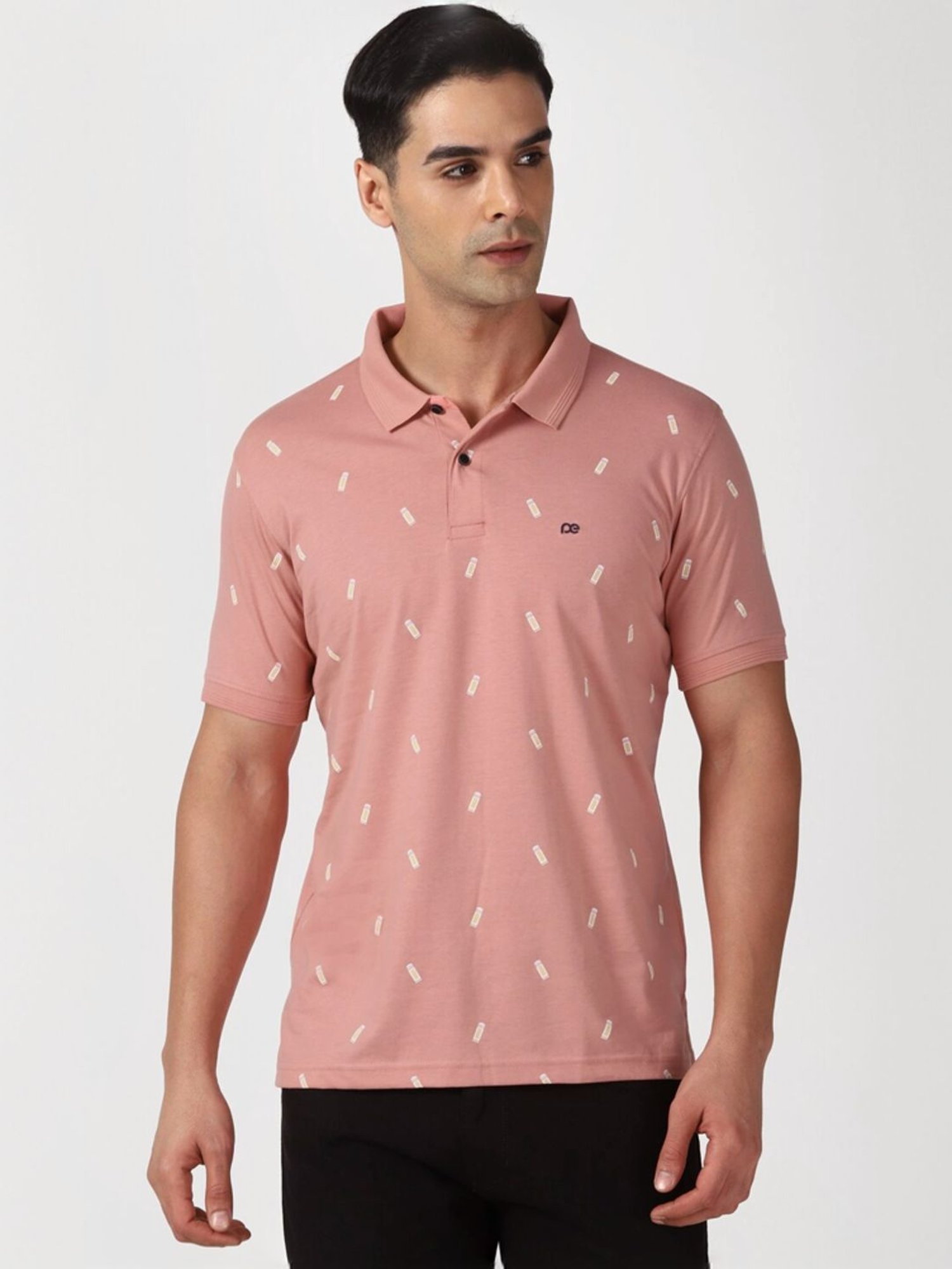 Peter England Pink Regular Fit Printed Polo T-Shirt