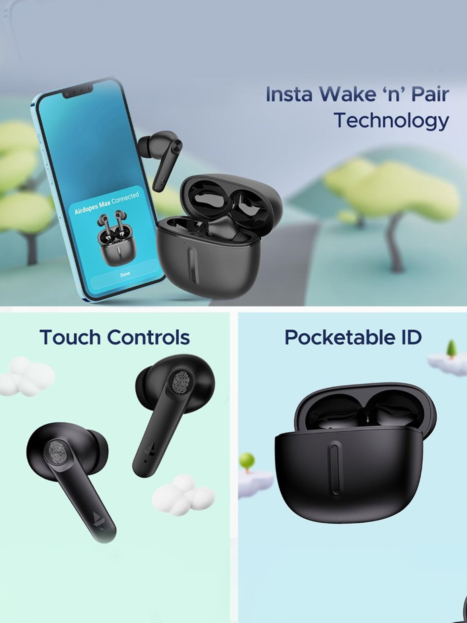 Boat Airdopes Max TWS In Ear BT Earbuds with 100H Playtime & ENX Tech (Carbon Black, True Wireless))