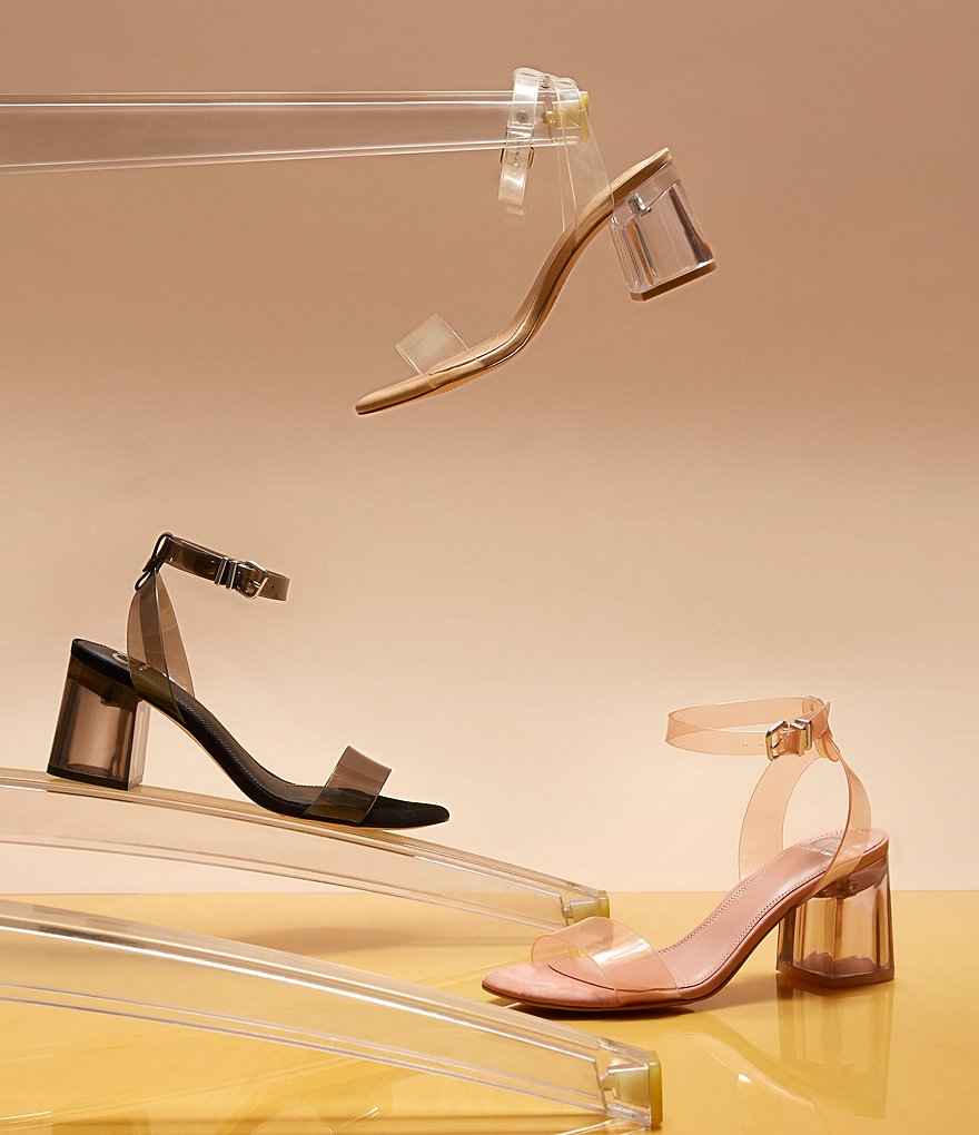 GB New-Skool Vinyl Two-Piece Ankle Strap Block Heel Dress Sandals