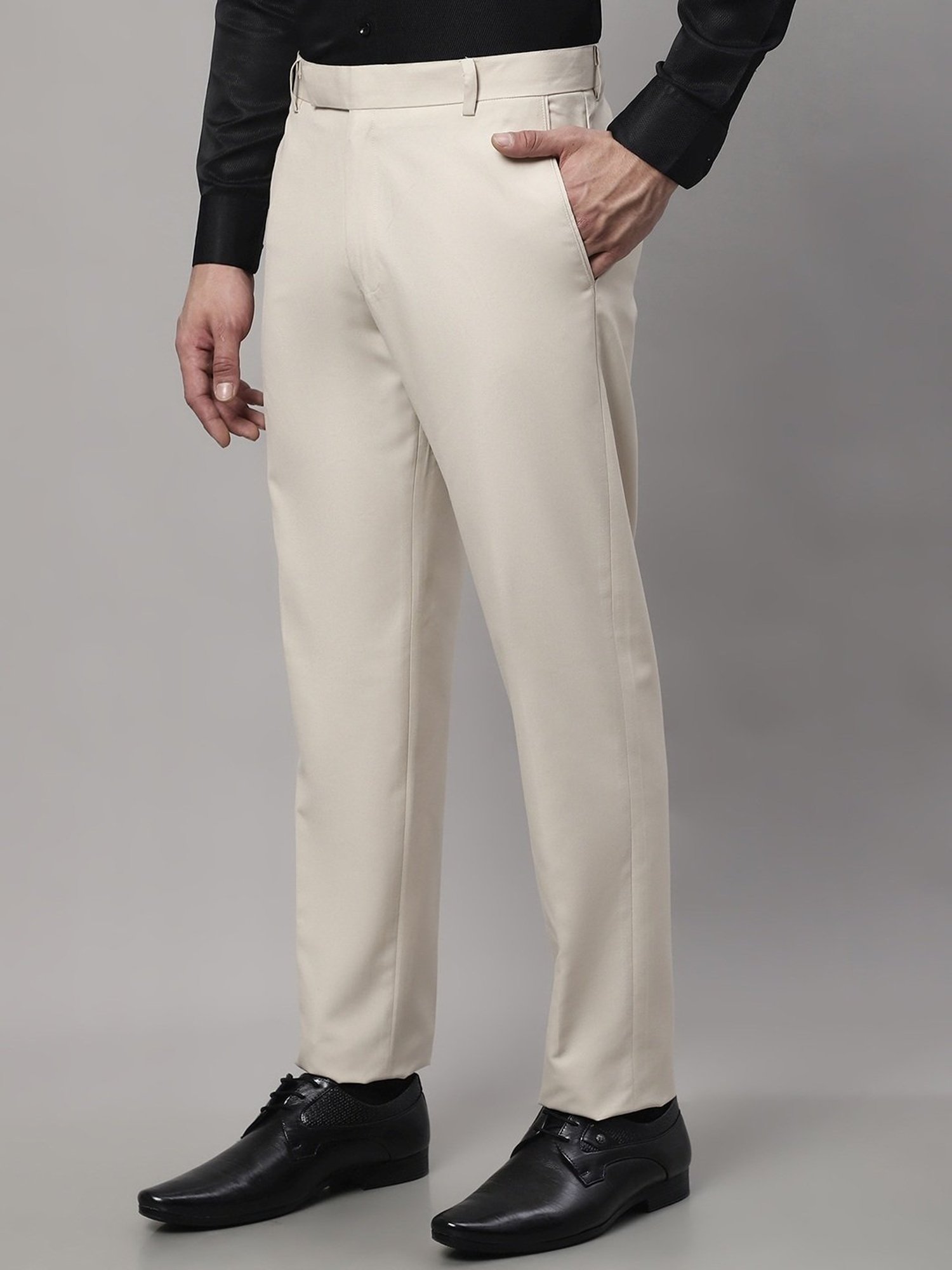 Jainish Cream Cotton Tapered Fit Trousers