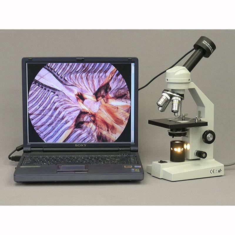 M500B-MS-MT Digital Monocular Compound Microscope, WF10x and WF20x Eyepieces, 40x-2000x Magnification, Anti-Mold Optics, Tungsten Illumination, Brightfield, Abbe Condenser, Coarse and Fine Focus, Pla