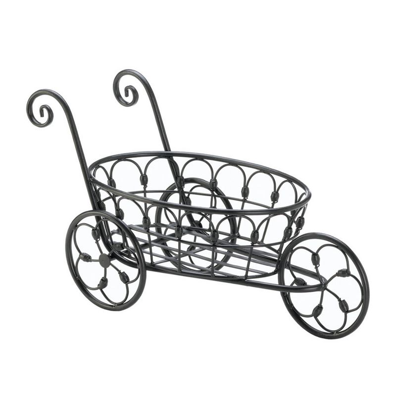 9.7" Indoor/Outdoor Iron Flower Cart Black - Zings & Thingz