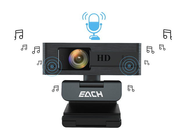 EACH AutoFocus Full HD Webcam 1080P with Privacy Shutter-Pro Webcam with Noise Cancelling Microphone-USB Computer Camera for PC Notebook Computer Desktop Mac Video Call, Meeting Skype YouTube