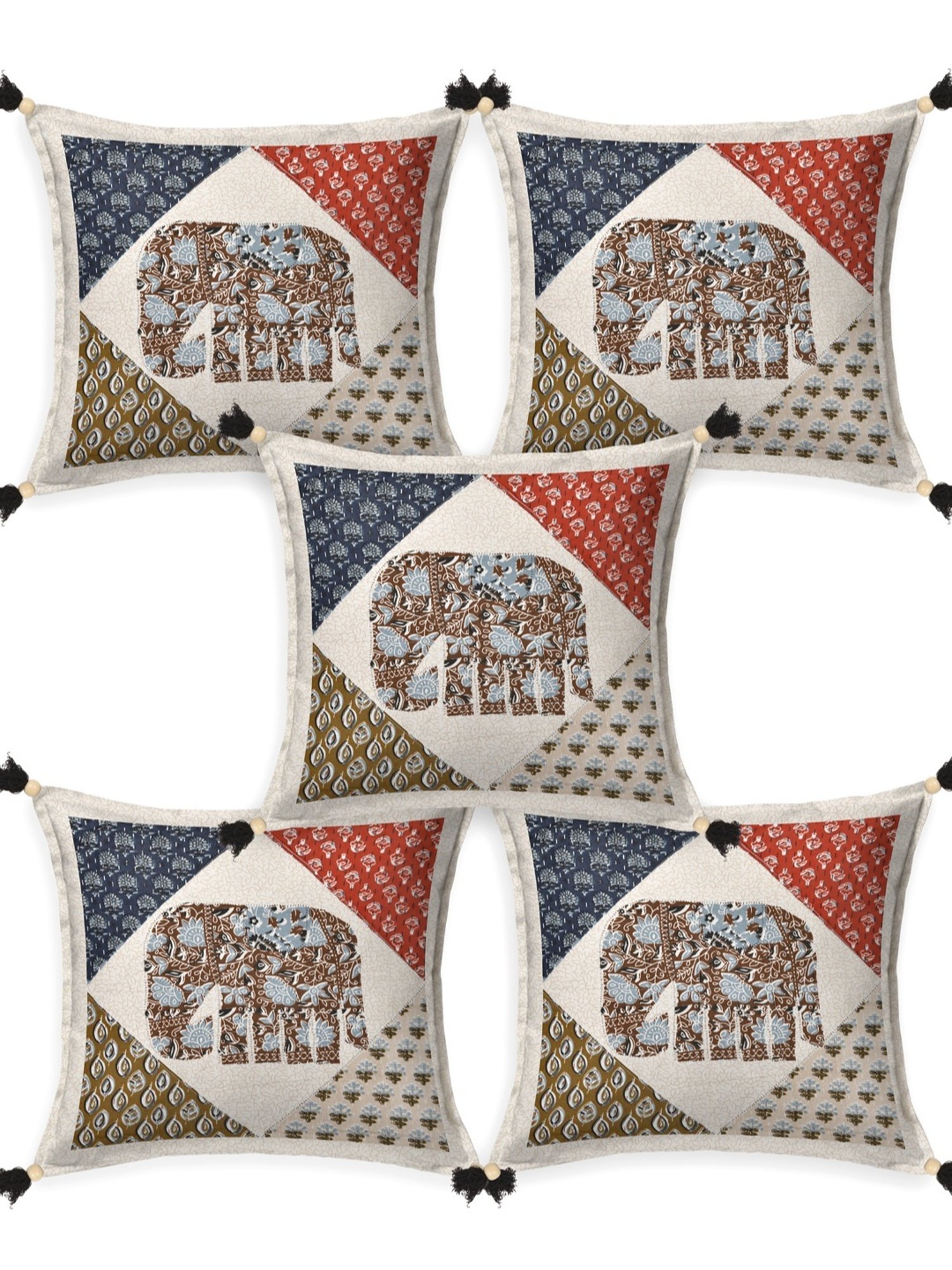 Living Roots Jaipuri Multicolor Cotton Cushion Covers - Set of 5