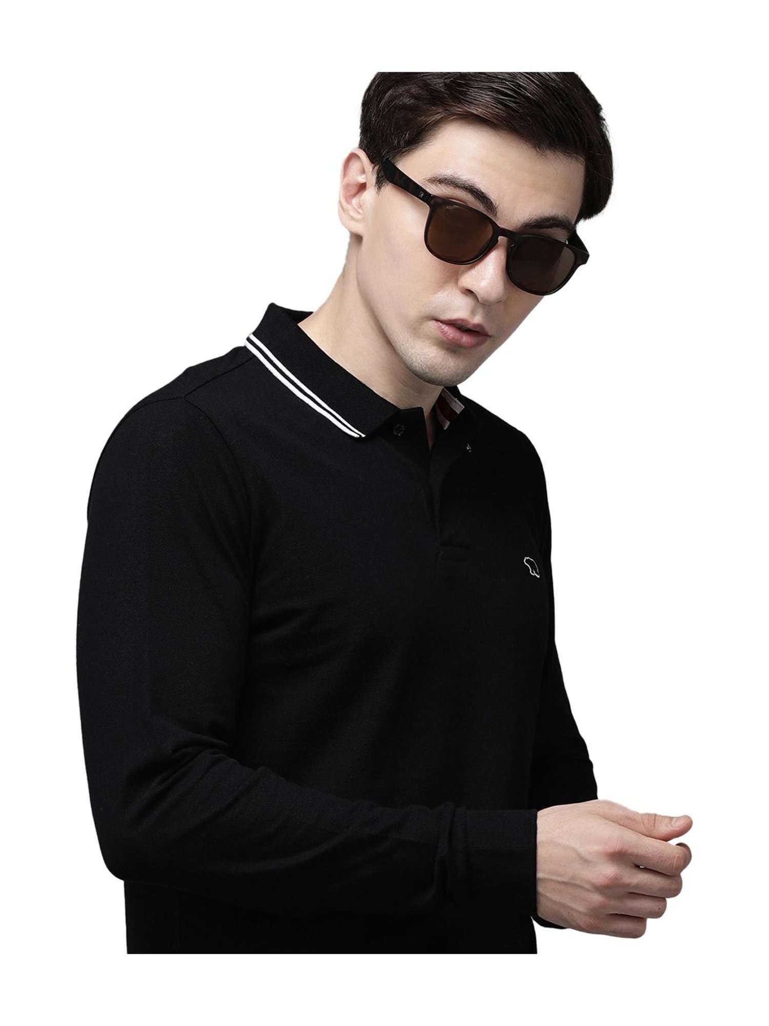The Bear House Black Full Sleeves Polo T-Shirt