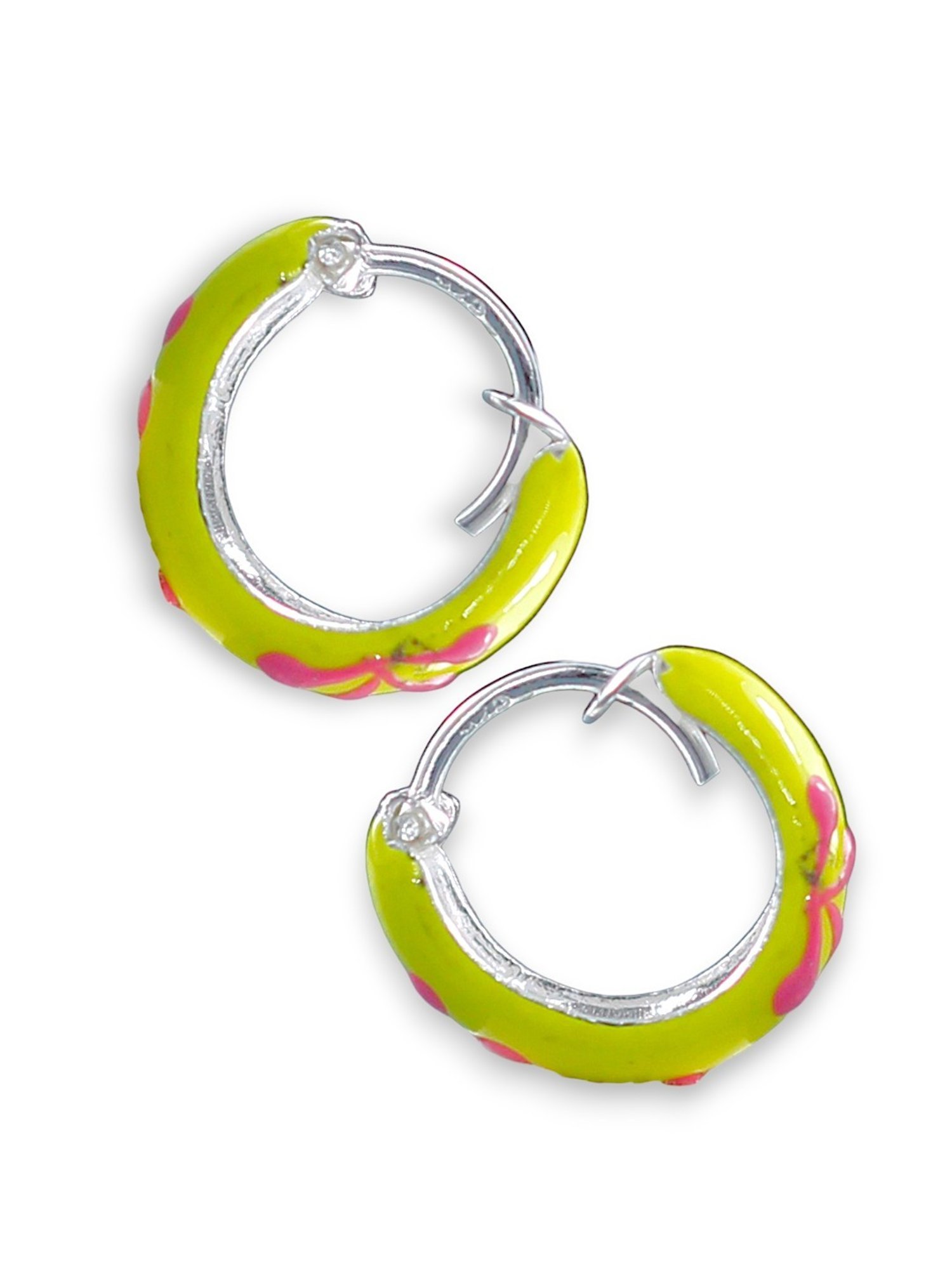 Taraash 92.5 Sterling Silver Enamel Yellow Hoop Earrings for Kids Girls