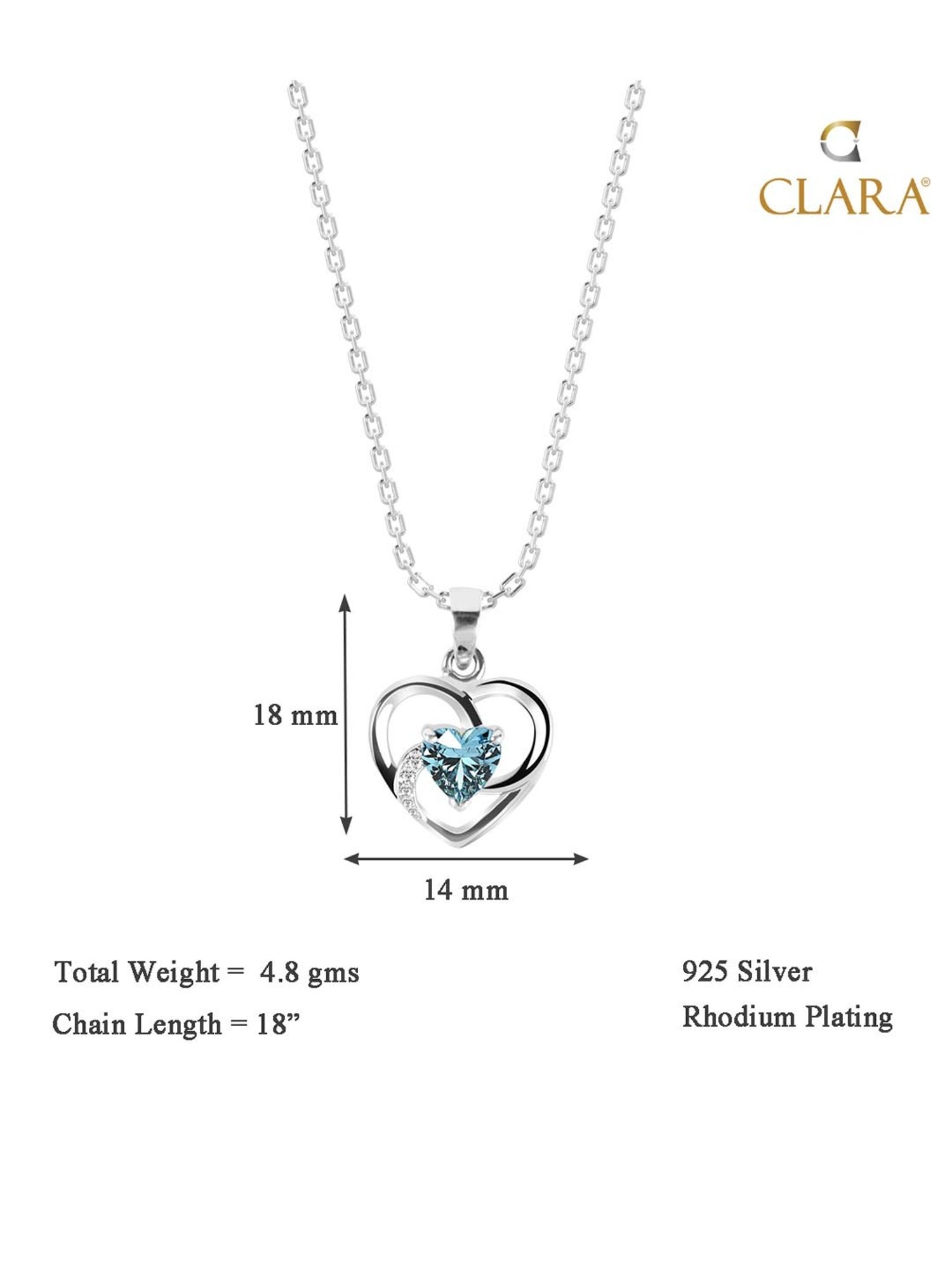 Clara 92.5 Sterling Silver Heart Pendant with Chain for Women