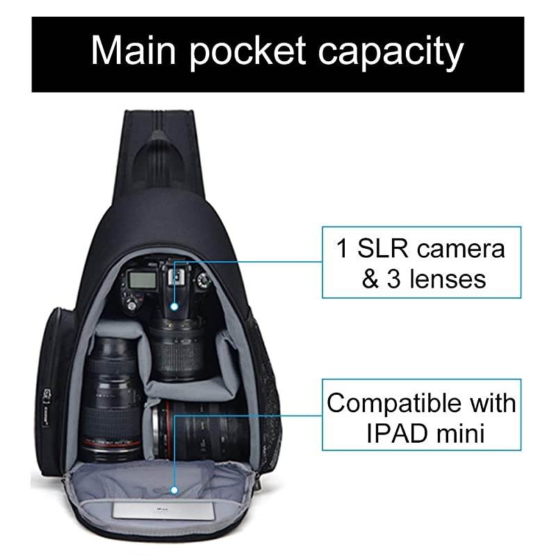Camera Bag Sling Backpack Camera Case Backpack with Tripod Holder for DSLRSLR Mirrorless Cameras Canon Nikon Sony Pentax Black
