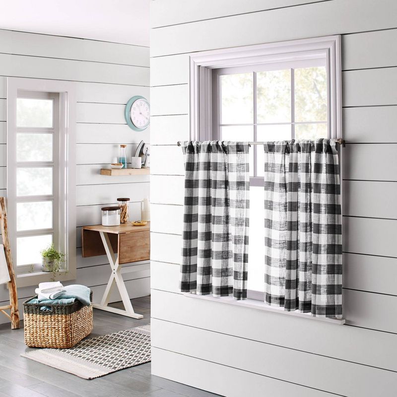 Set of 2 36"x42" Floral Curtain Tiers White/Beige - Threshold™