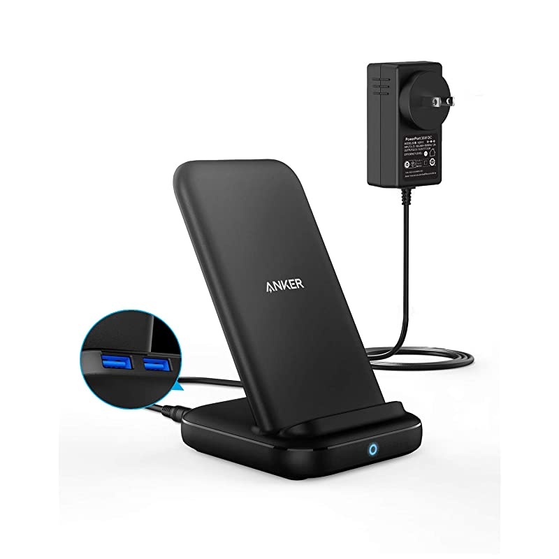 3-in-1 Multi-Device Wireless Charging Station, PowerWave 10 Stand with 2 USB-A Ports, for iPhone SE, 11, 11 Pro, XS Max, XR, XS, X, 8, 8 Plus, Galaxy S20, S10, S9, S8, 36W Power Supply Included