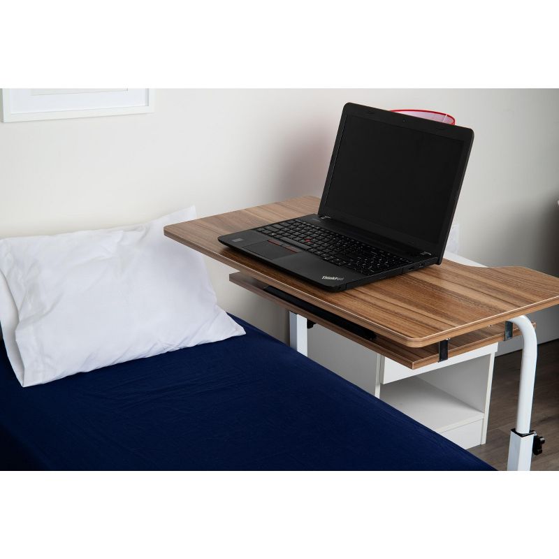 Mind Reader Adjustable Height Rolling Laptop Desk with Pull Out Shelf, White, Wood