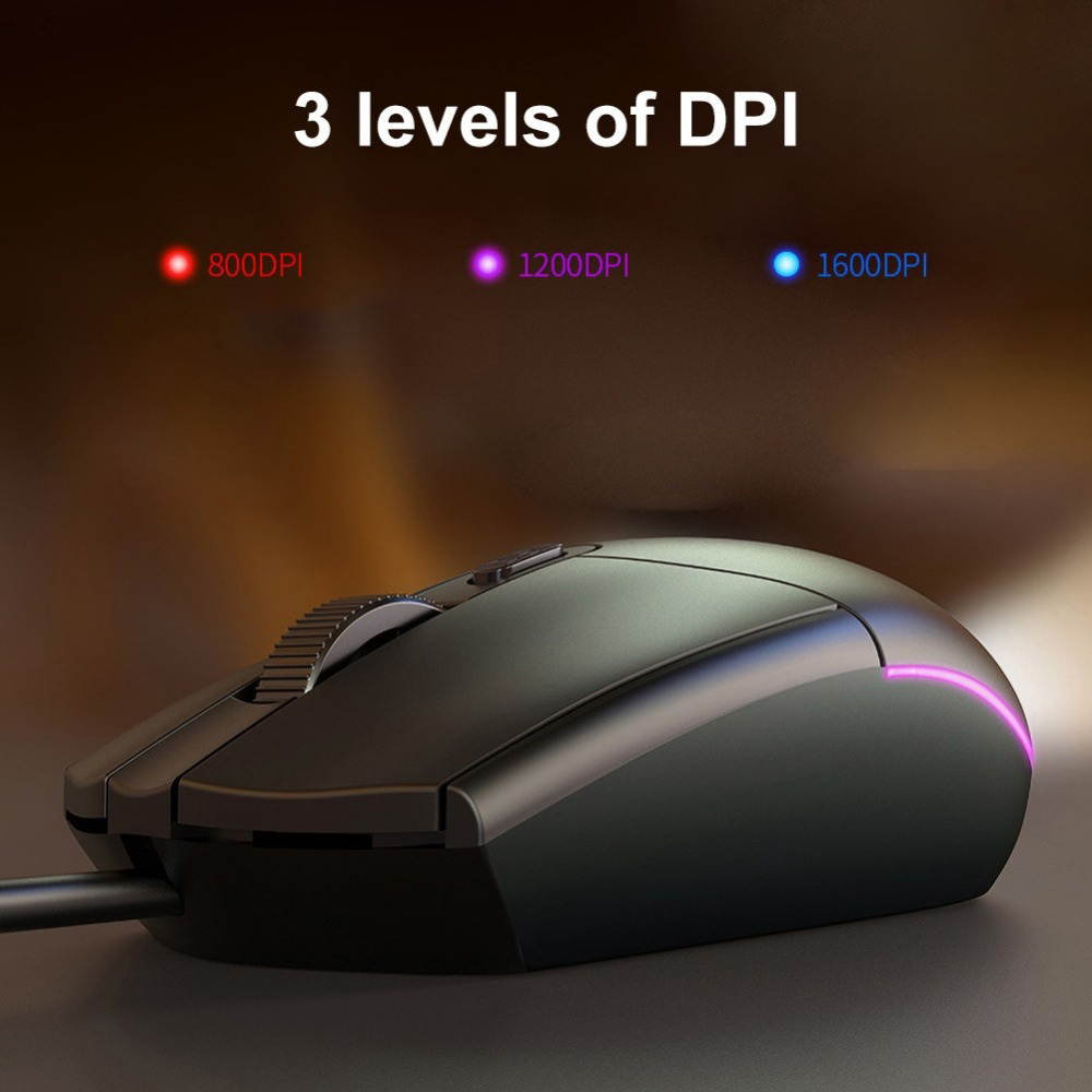 Gaming Mouse Wired, Gaming Mice, 4 Buttons, 1600DPI Adjustable, 7 Colors LED Backlight Light, Comfortable Grip Ergonomic Optical PC Computer Gaming Mice (Black)