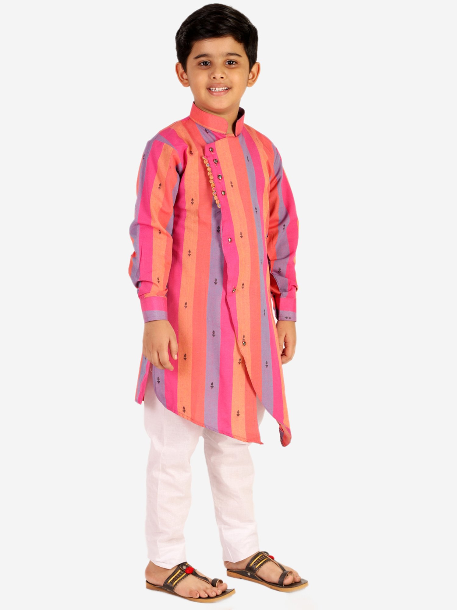 Pro-Ethic Style Developer Kids Pink & White Striped Full Sleeves Kurta with Pyjamas