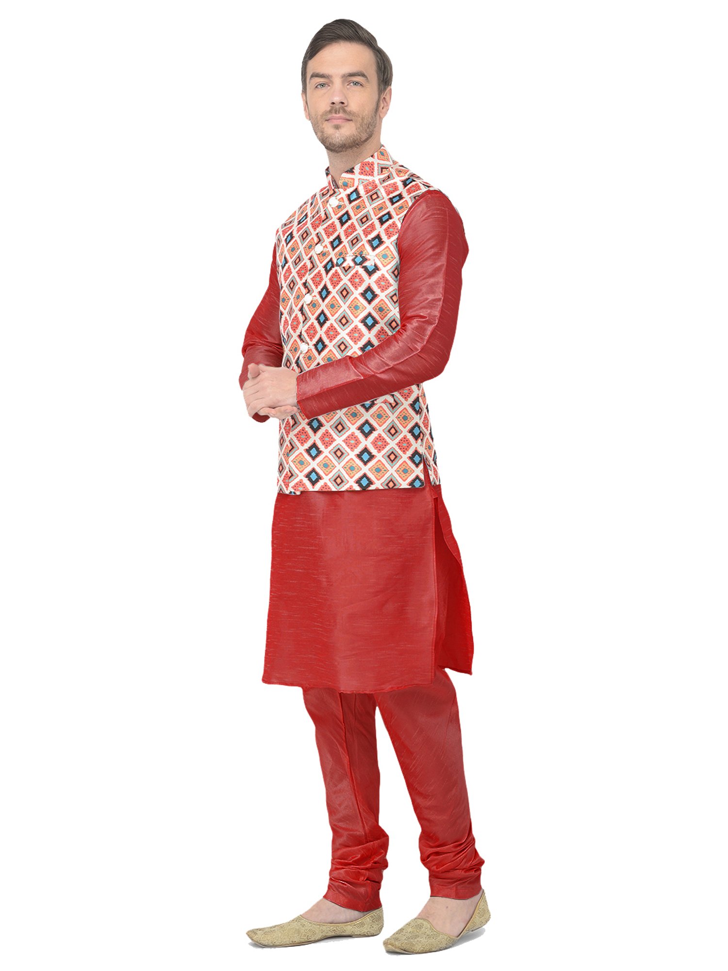 SG LEMAN Red Regular Fit Printed Kurta Set