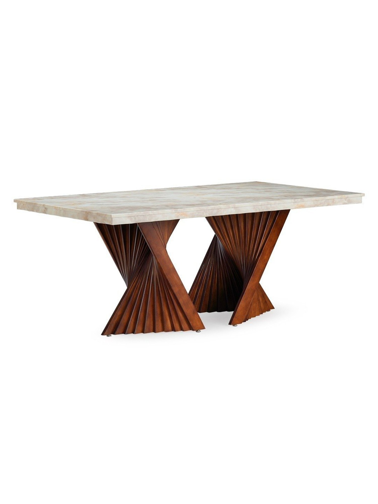 Durian Elanor Modern Tan Beige & Oak Brown Composite Marble 6 Seater Dining Set