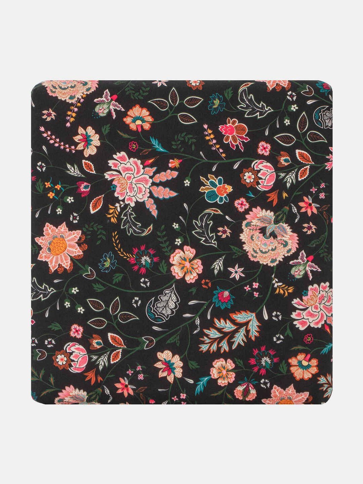 Chumbak Bohemian Floral Black Sheesham Wood Modern Trunk Storage Ottoman