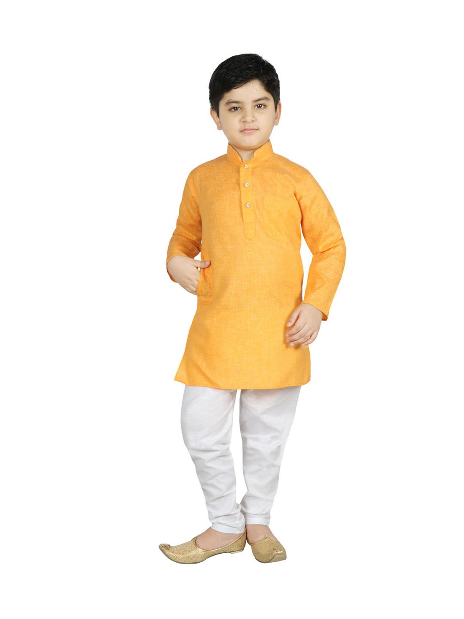 SG Yuvraj Kids Yellow & White Solid Kurta with Churidars