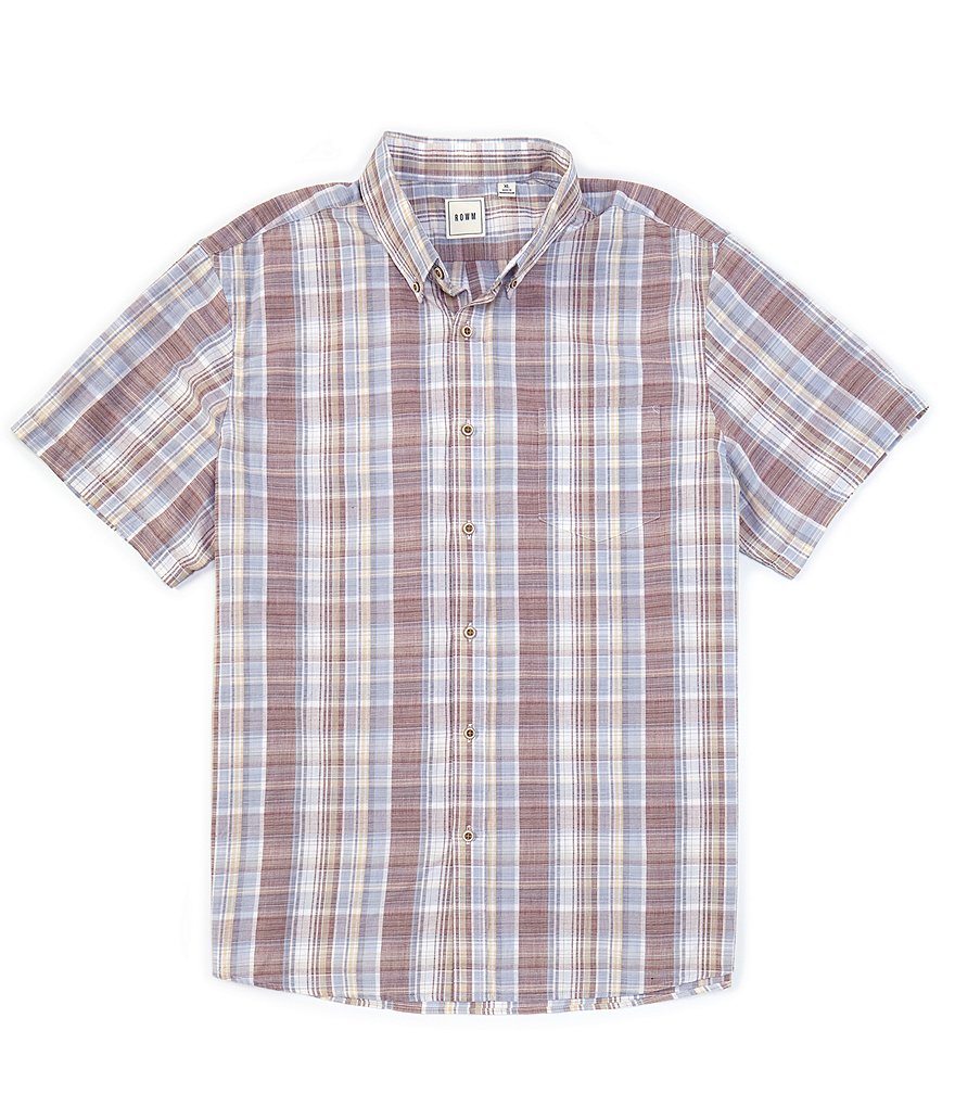 Rowm Big & Tall Short-Sleeve Plaid Slub Sportshirt