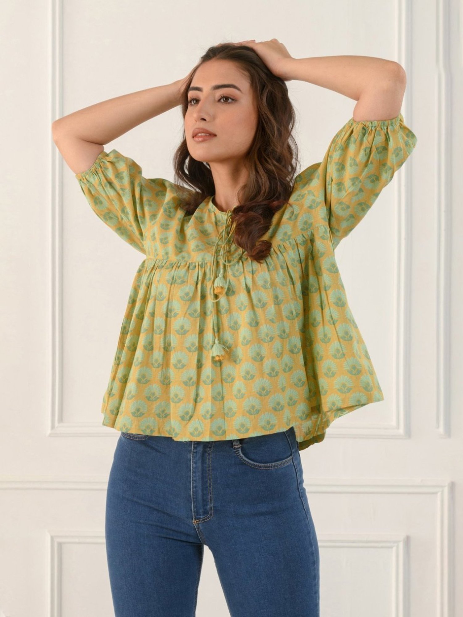 Prakriti Jaipur Mustard Gathered Shirt