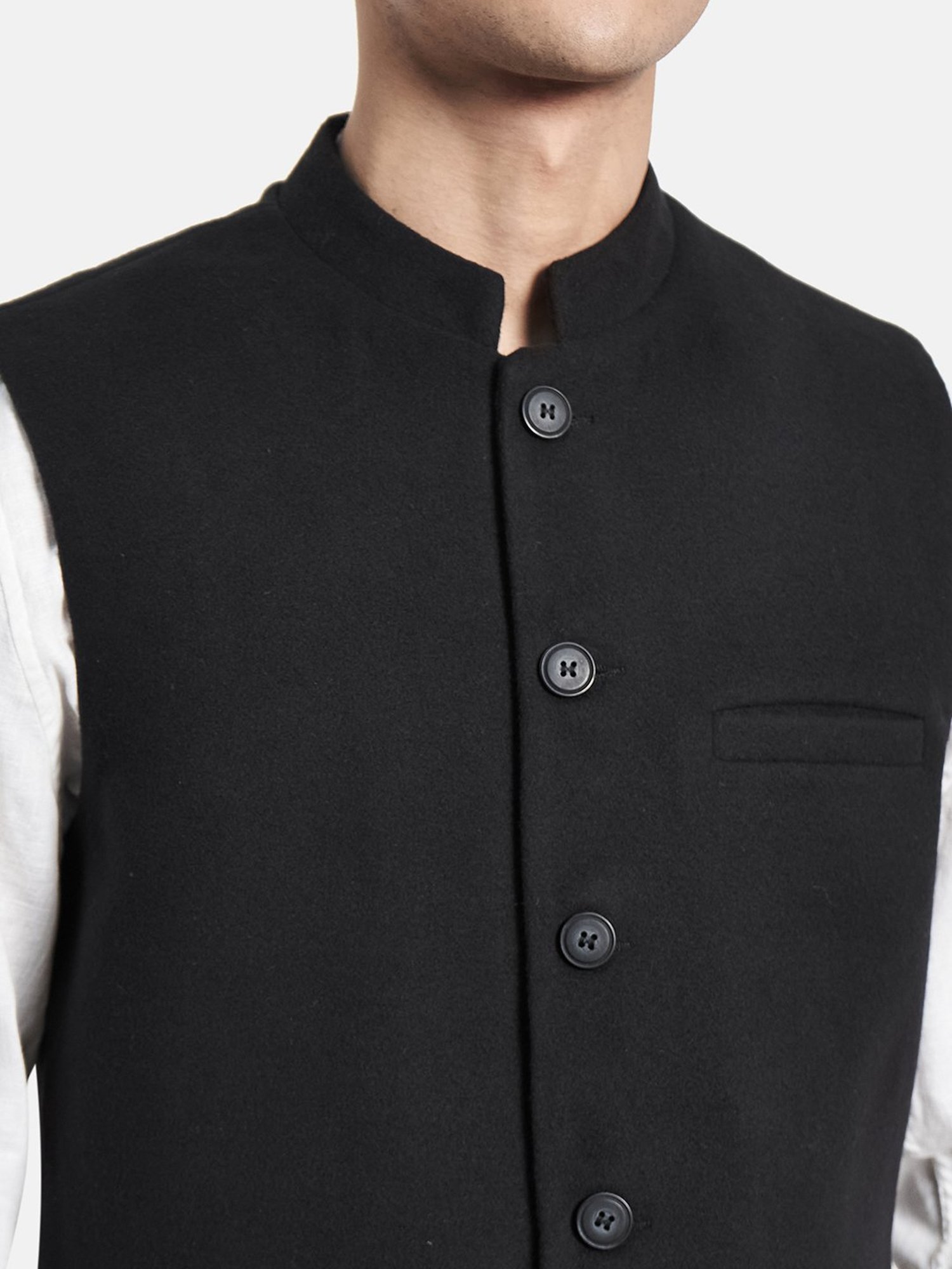 METTLE Black Mandarin Collar Nehru Jacket
