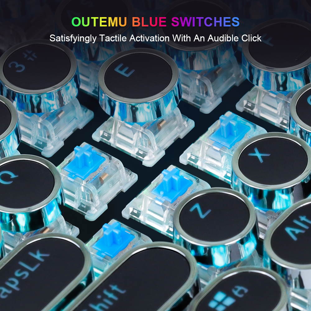 STOGA Typewriter Gaming Keyboard Mechanical with RGB Backlit Knobs 87 Keys Blue Switch Media Control Retro Round Keys Black