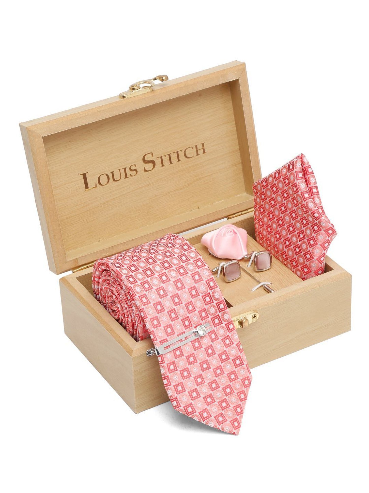 Louis Stitch Blue Printed Necktie Gift Set - Set of 3