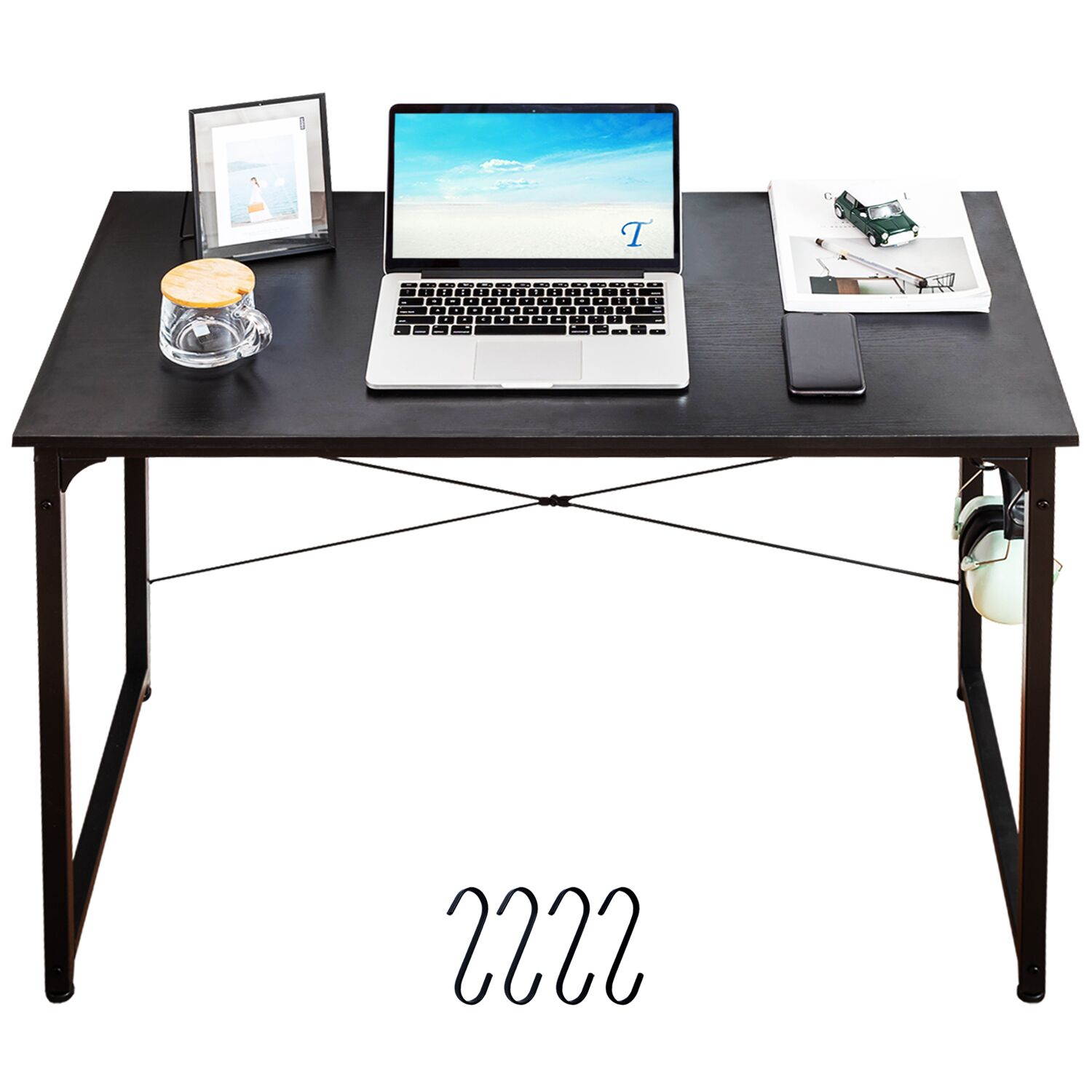 40" Home Office Desk Gaming Desk Modern Simple Desk Study Writing Table Small Computer Desk with 4 hooks