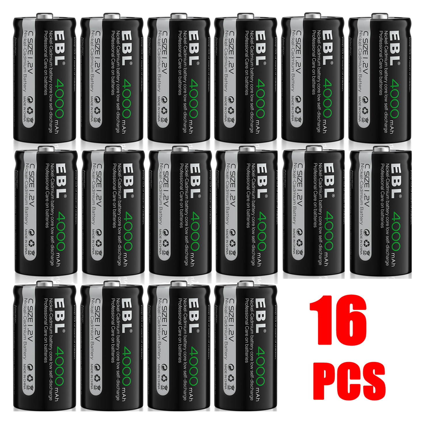 EBL 8PCS  Rechargeable C Battery High Performance Ni-Cd Battery 4000mAh