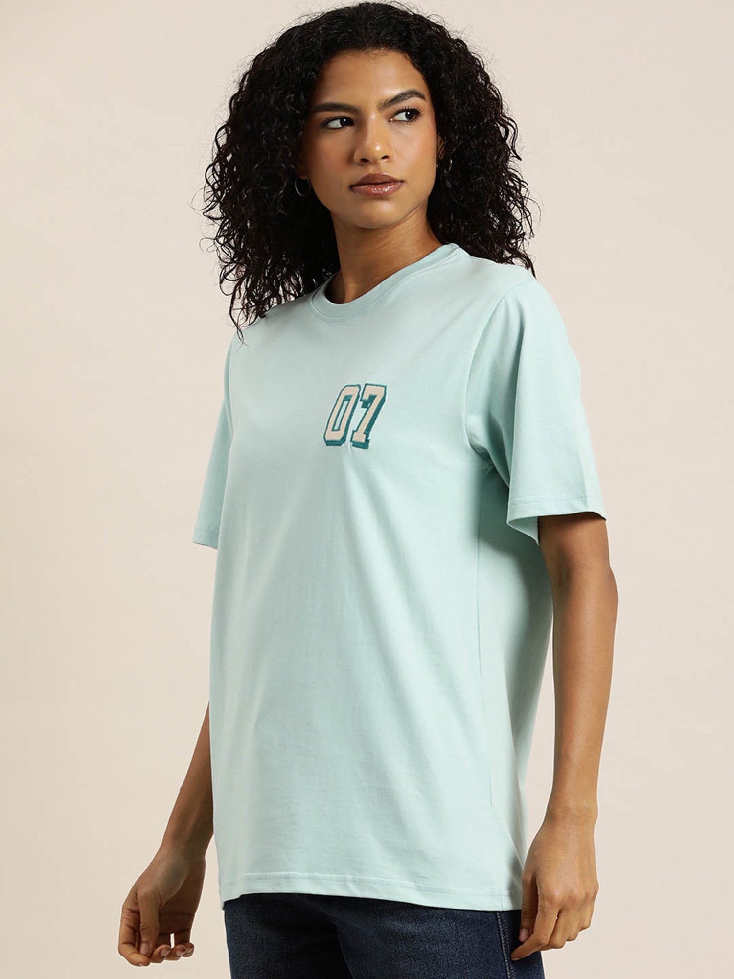 Dillinger Pastel Blue Typographic Cotton Oversized T-Shirt