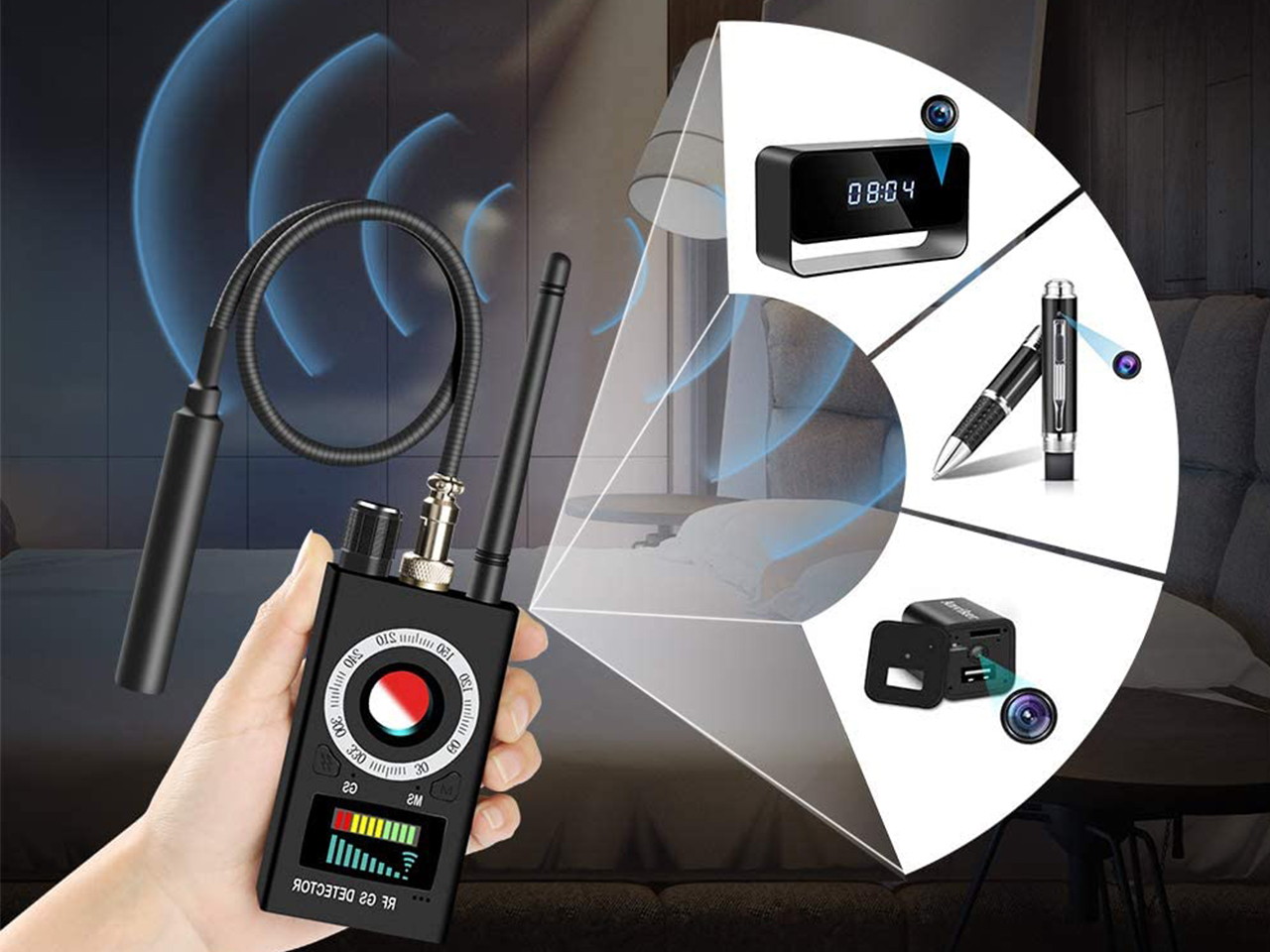 Hidden Camera Detector, C-88 Anti Spy RF Signal Wireless Bug GPS Tracker GSM Listening Device Finder Laser Lens Magnetic Field Detectors with 3 Detection Modes