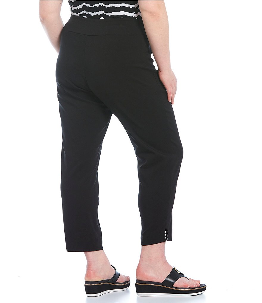 Allison Daley Plus Size Tech Stretch Embellished Hem Detail Pull-On Ankle Pants