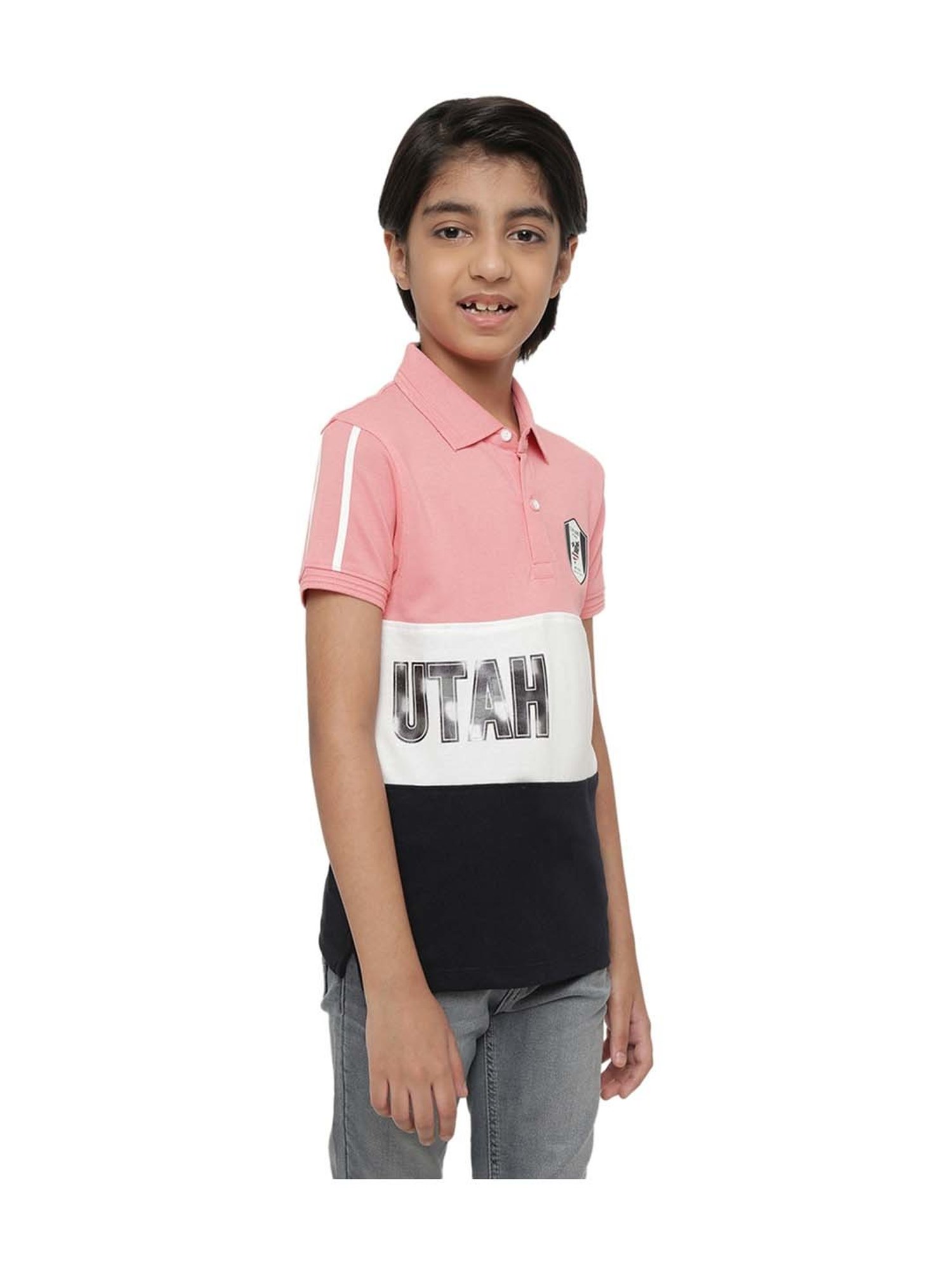 Octave Kids English Rose Pink & White Cotton Printed Polo T-Shirt