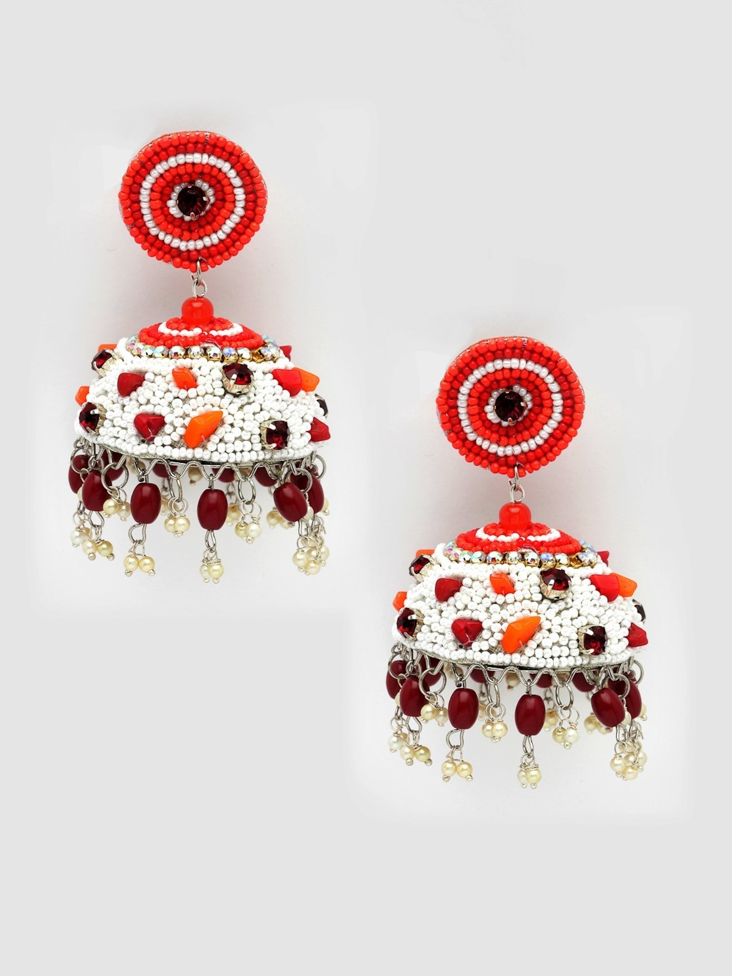 Moedbuille Crystals Beads and Stones Afghan Tassell Design Silver Plated Handcrafted Earrings