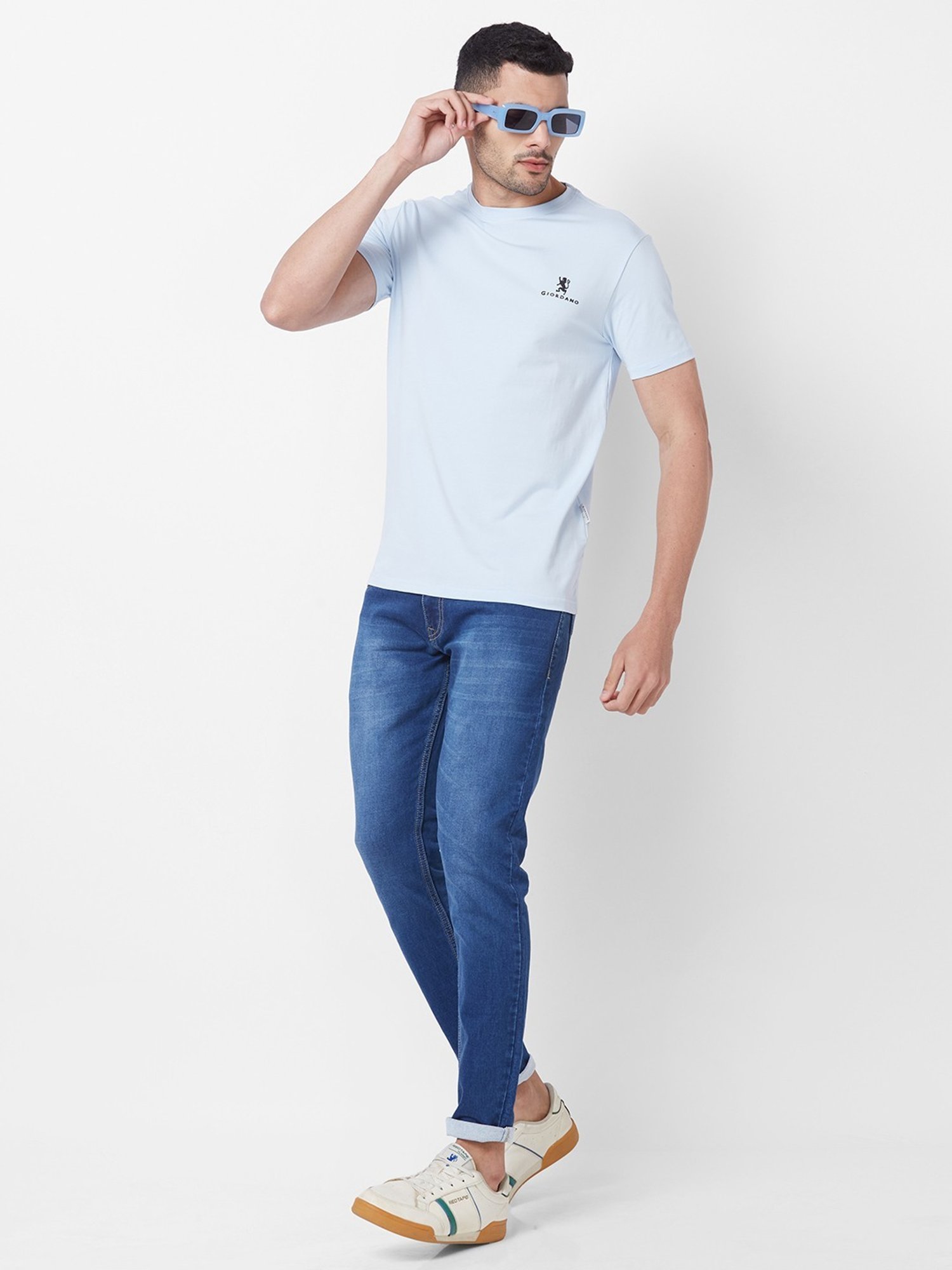 Giordano Sky Blue Cotton Slim Fit T-Shirt