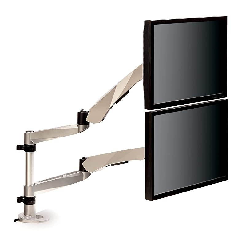 Easy Adjust Desk Mount Dual Monitor Arm, Adjust Height, Tilt, Swivel and Rotate by Holding and Moving Monitor, Free Up Desk Space, Clamp or Grommet, For Monitors to 20 lbs, <= 27", Silver (MA265S)