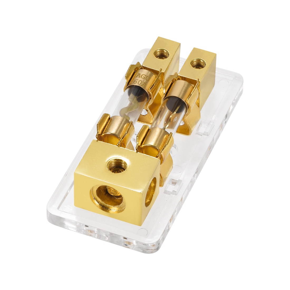 4/8 AWG Gauge AGU 1 in 2 Fuse Holder Distribution Block Clear Plastic Case with 60A AGU Fuses