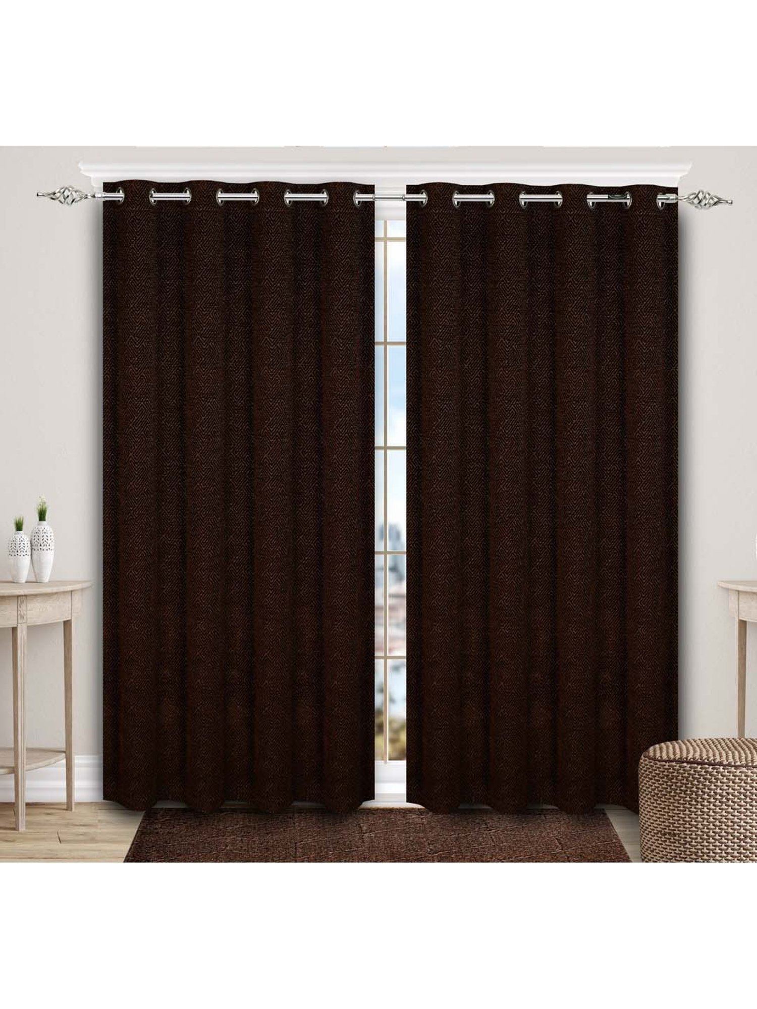 Saralhome Pacman Chenille Blackout Door Curtains 2pc, Brown. 4x7 Ft