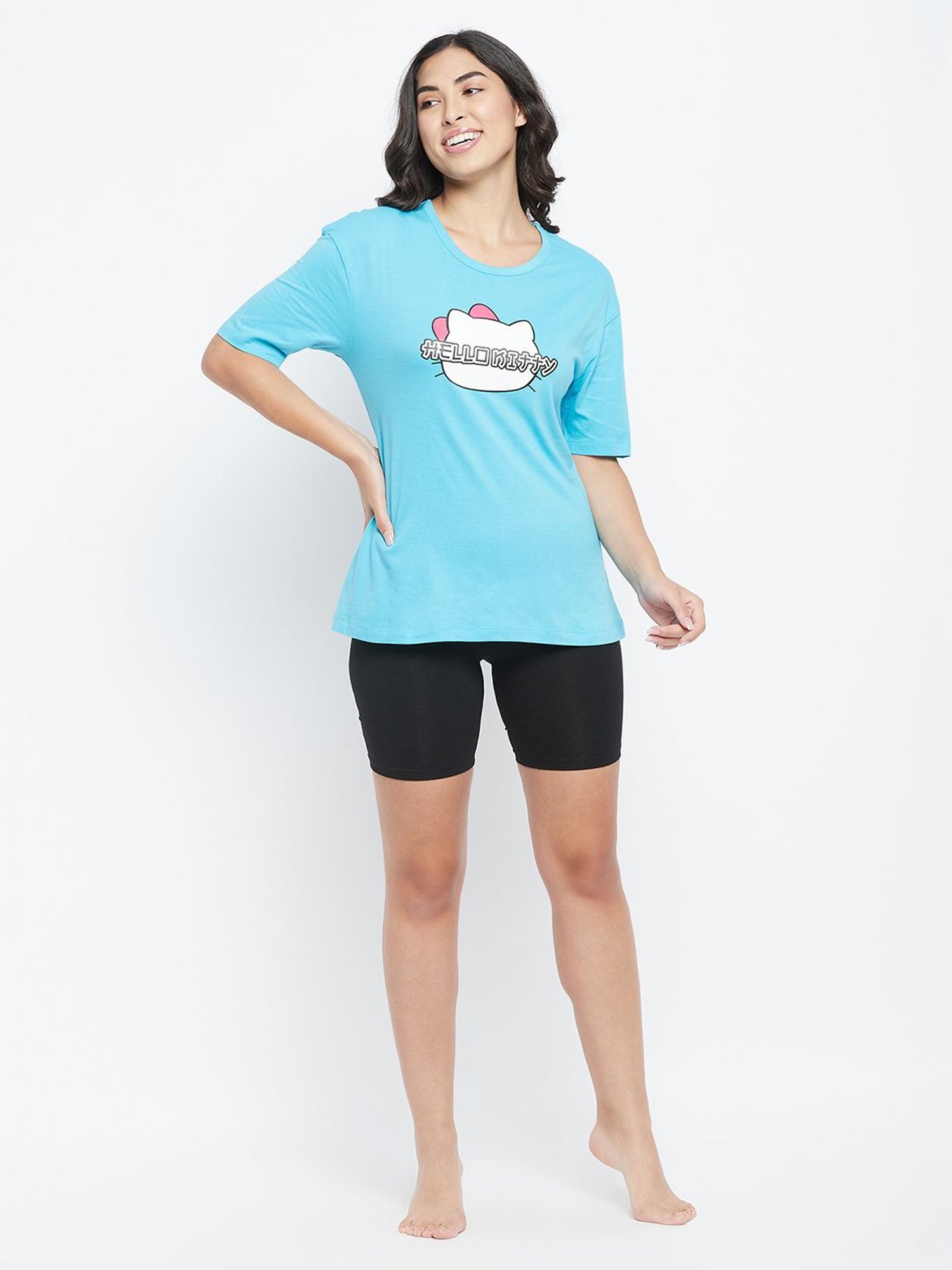 Clovia Blue Printed T-Shirt