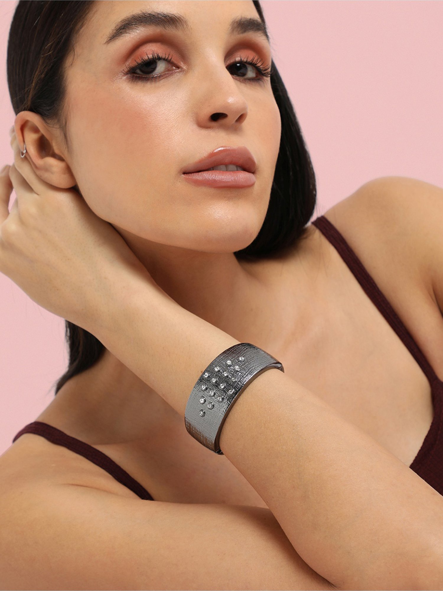 Sohi Crystal Rhombus Dark Silver Bracelet for Women & Girls