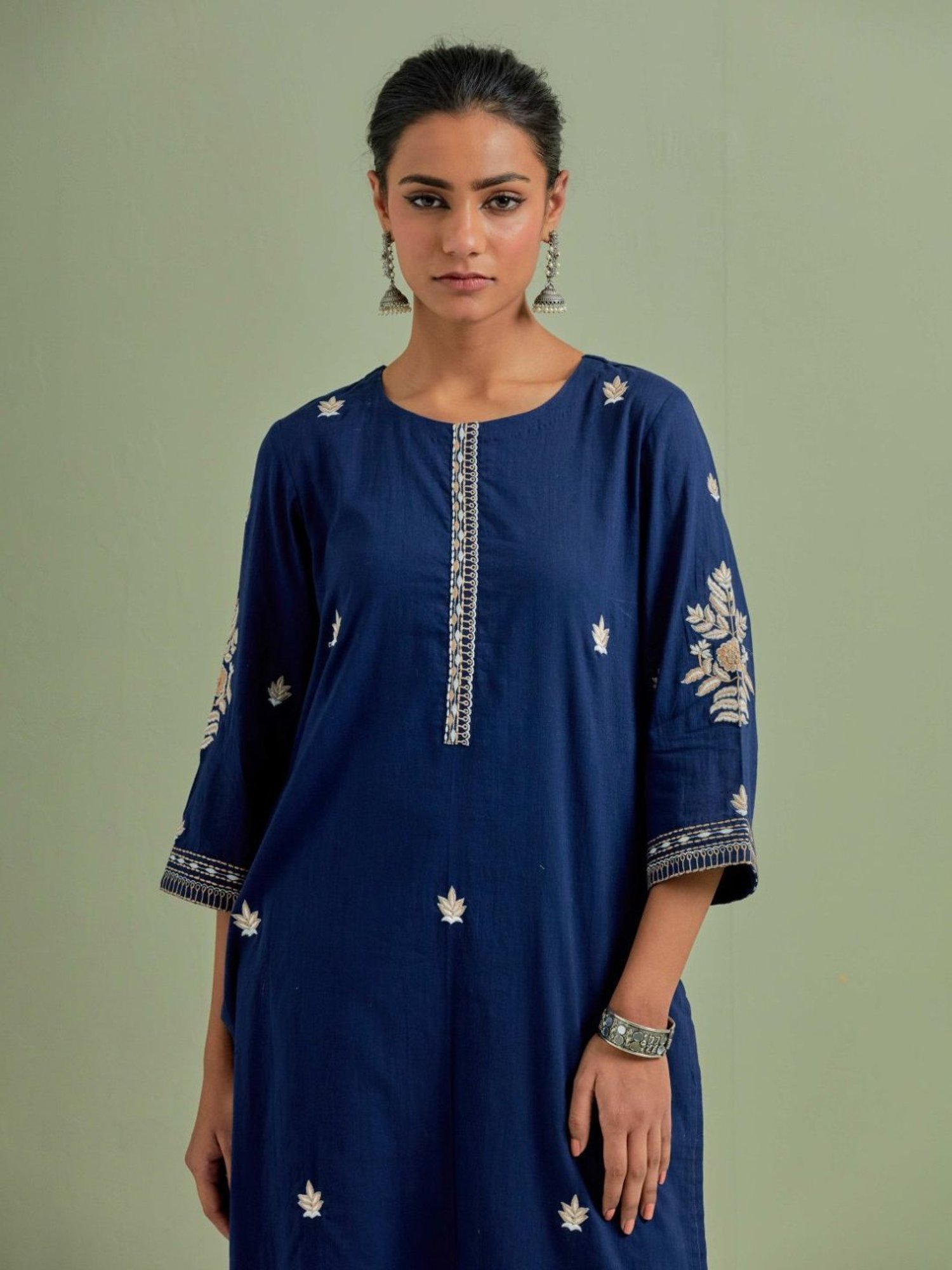 Priya Chaudhary Blue Lara Embroidered Cotton Kurta with Pants
