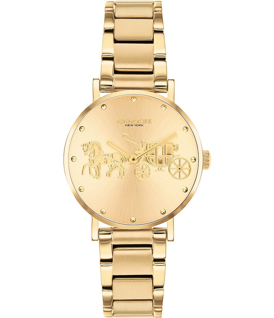 COACH Perry Goldtone Horse & Carriage Logo Dial Bracelet Watch