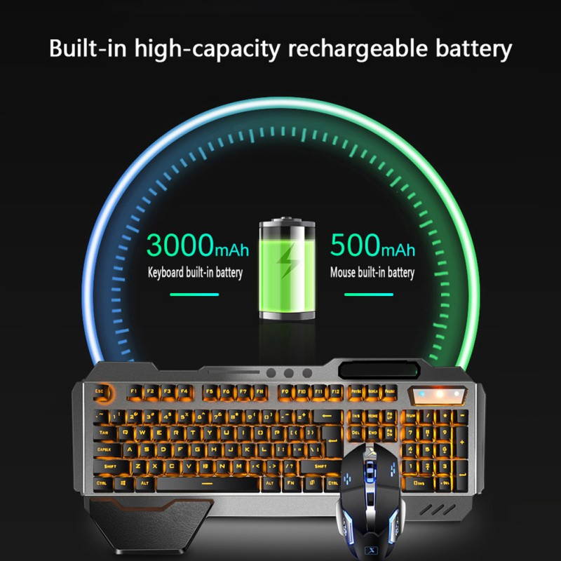 Wireless Gaming Keyboard and Mouse Combo with Rainbow LED Backlit Rechargeable  Battery Metal Panel Mechanical Keyboard