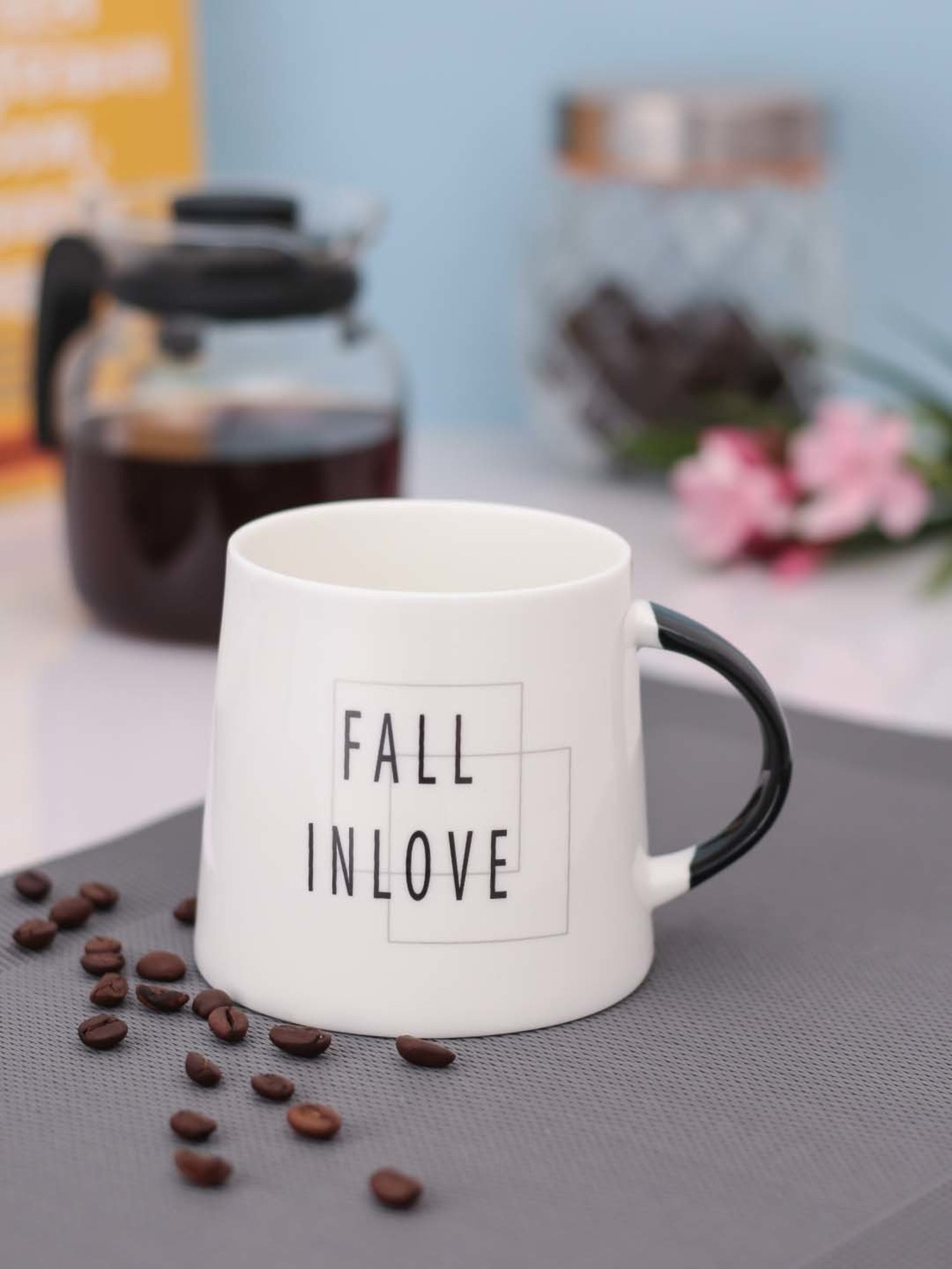 JCPL White & Black Ceramic 10 cm Milk Mug (0.33 L) - Set of 2