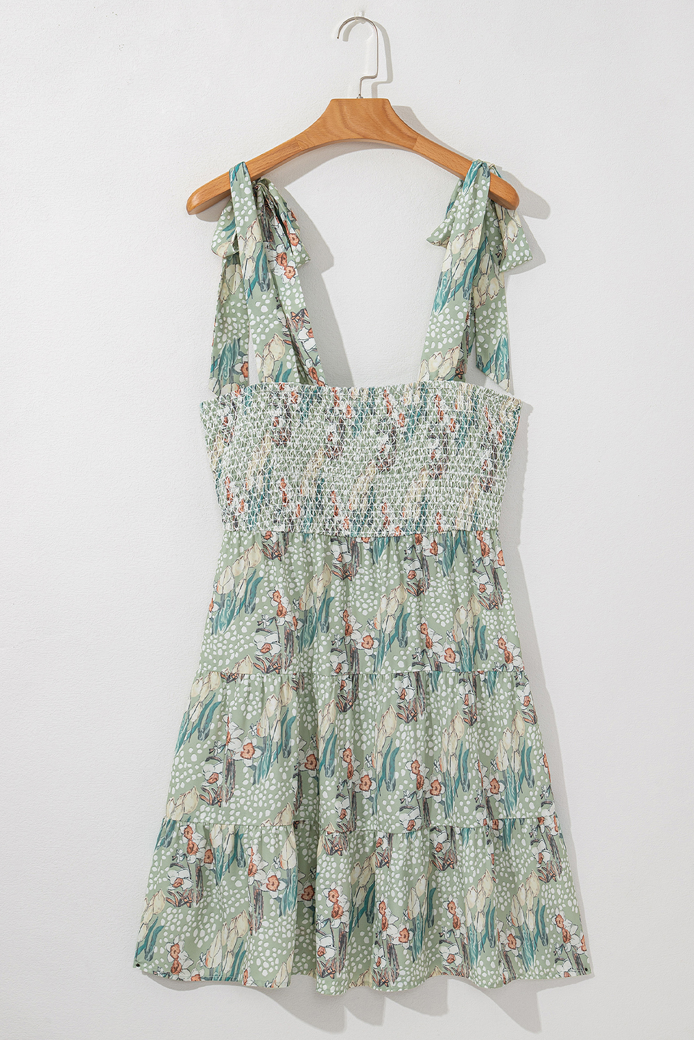 White Frill Mock Neck Sleeveless Tiered Floral Dress