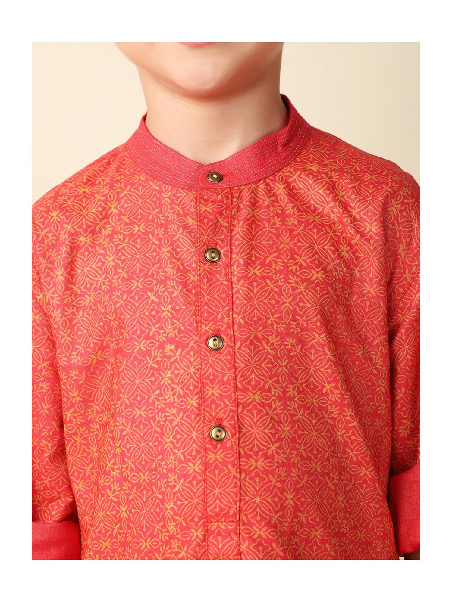 Fabindia Kids Red Printed Full Sleeves Kurta