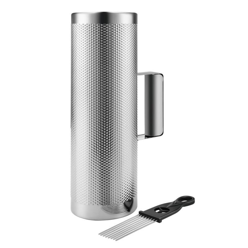 Metal Guiro with Scraper Shack 4" x 12" - Round Cylinder Stainless Steel Latin Hand Percussion Instrument with Handle Guiro Musical Training Tool for Jazz Bands, Concerts, Live Performance