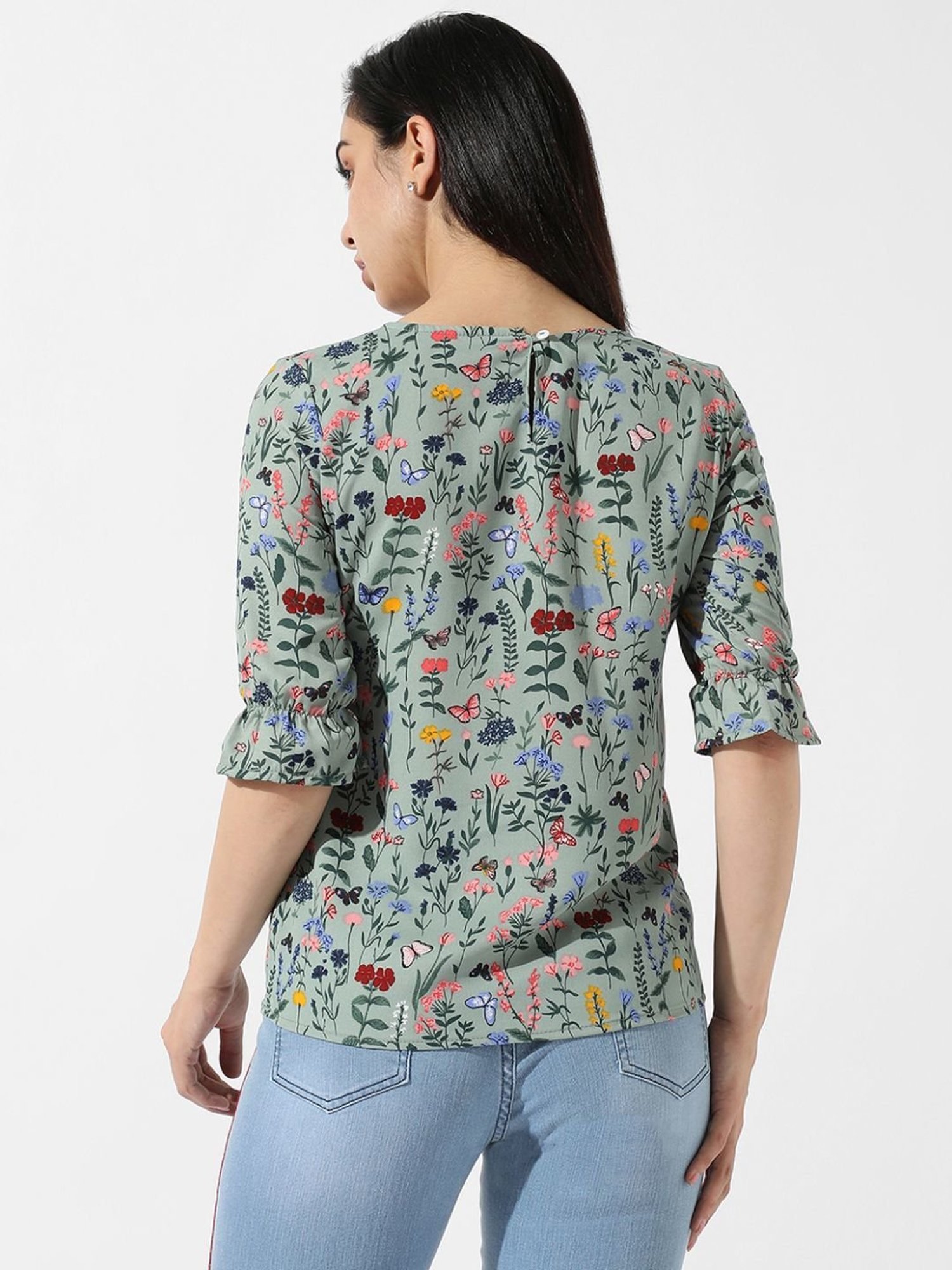 Campus Sutra Green Printed Top