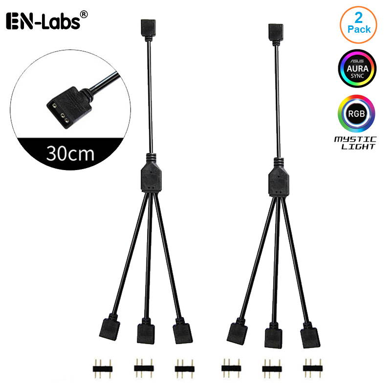 Enlabs 2 Pack 5V 3-Pin RGB 3-Way Female to x Female RBW LED Strip Splitter Cable,3 Port AURA RGB Lighting Hub w/ Gender Changer Adapter - 1 Foot