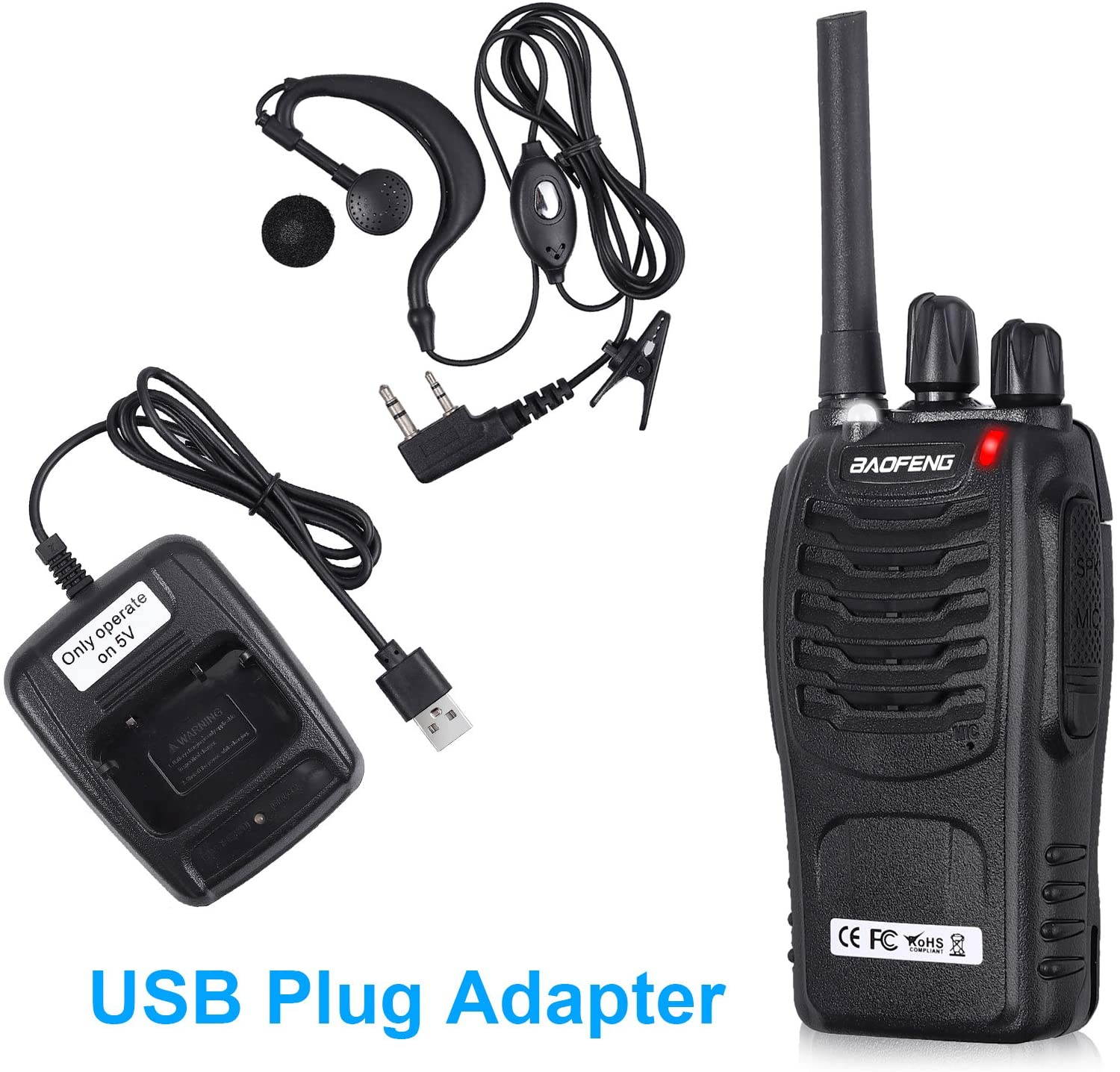 2 PCS Walkie Talkies Long Range 16 Channel 2 Way Radio FRS462MHz Walky Talky Rechargeable with USB Charger Original Earpieces for Field Survival Biking Hiking
